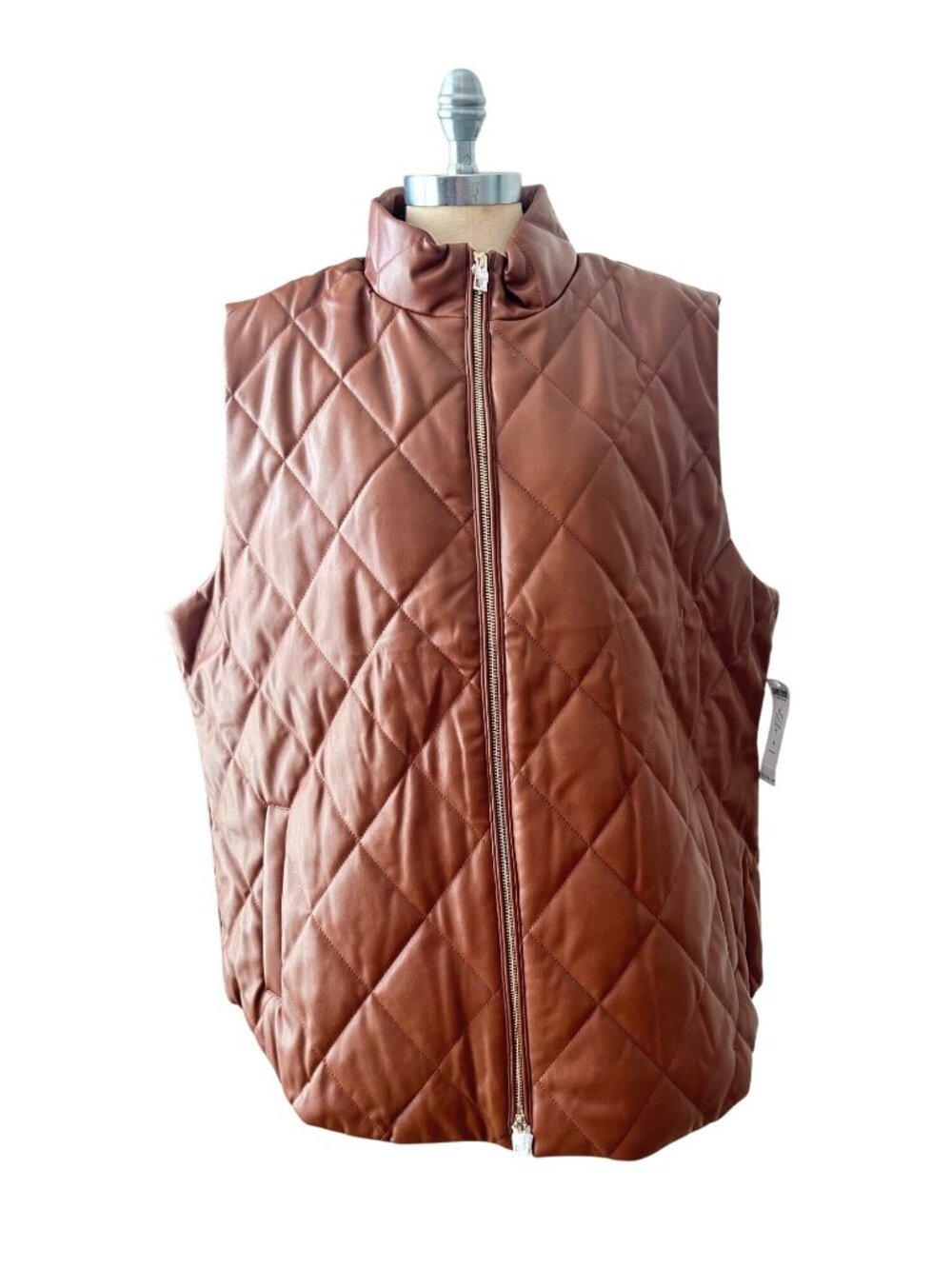 Chico’s Faux Leather Quilted Vest Bronzed Auburn size 4 XXL NWT $129